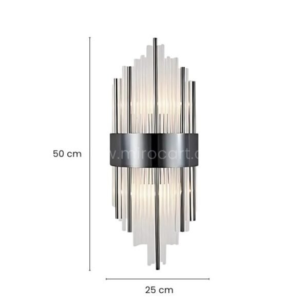 Modern Cascade Wall Light in silver, measuring 50 cm high by 25 cm wide.