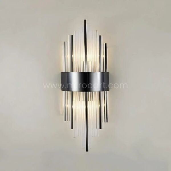 Modern Cascade Wall Light in matte black with cascading glass rods.