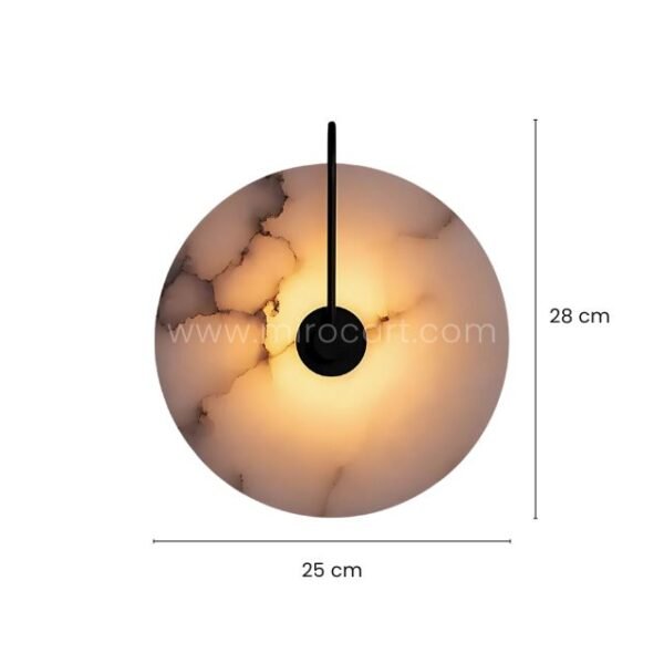 Dimension diagram of Moonlit Alabaster Wall Light: 25 cm diameter, 28 cm height.