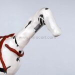 Shattered Ride sculpture close-up of horse’s head with solemn expression and cracked texture.