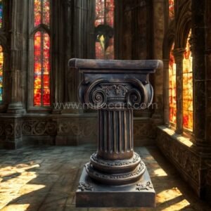 Timeless Roman Pillar – 55cm Italian Resin Column with Gold Accents for Home & Garden Decor