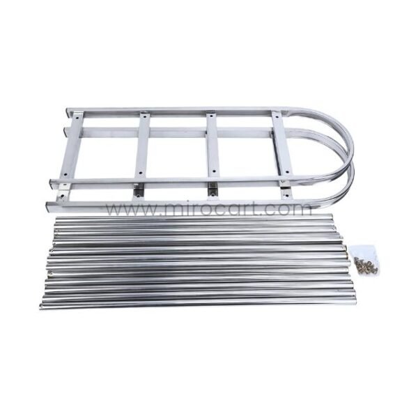 Premium stainless steel shoe rack shown disassembled with rods, screws, and frame laid out.