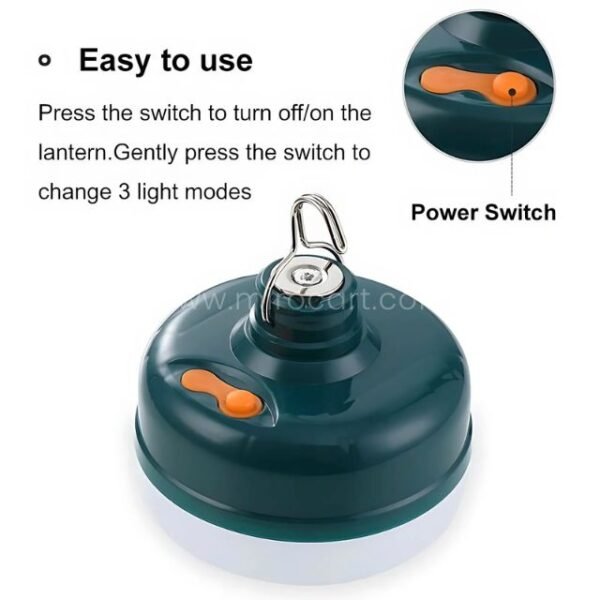 Easy-to-use switch on the Rechargeable LED Camping Lantern for power and mode changes.