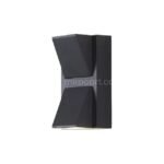 Angled view of a modern up and down wall light, showing its boxy form and directional lighting.