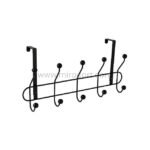 Sleek black over-the-door hook rack with 5 curved hooks and smooth ball ends for snag-