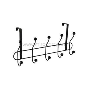 Over-the-Door Hook Rack – Black Iron Hanger with 5 Hooks for Coats & Bags, No-Drill Setup (Holds 15kg)