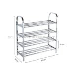 Compact premium stainless steel shoe rack dimensions: 68 cm height, 60 cm width, 26 cm depth.