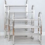 Multiple premium stainless steel shoe racks aligned for modular storage display.