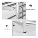 Premium stainless steel shoe rack showing non-slip feet and reinforced screws in close-up.