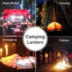 Collage showing Rechargeable LED Camping Lantern at night markets, campgrounds, emergencies, and outdoor settings.