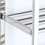 Close-up of the screw-reinforced joint on the premium stainless steel shoe rack.