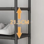 Zoomed-in view of the shelf height on the spacious multi-shelf shoe organizer, showing uniform 21.5 cm spacing for optimal vertical use.