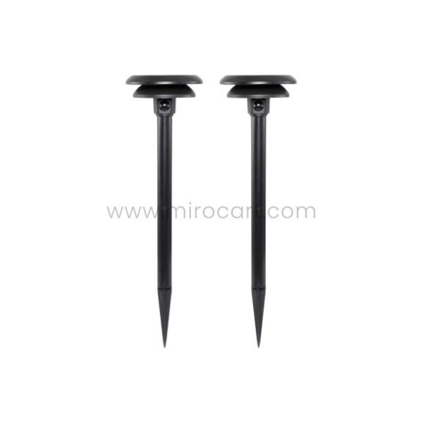 Two solar motion sensor lights displayed side by side for outdoor placement.