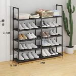 A visual breakdown of the shoe organizer’s dimensions—93.5 cm high, 79 cm wide, 21.5 cm deep—highlighting its slim yet roomy footprint.