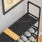 Close-up showing the 21.5 cm depth of each shelf on the spacious multi-shelf shoe organizer, perfect for a variety of shoe sizes.
