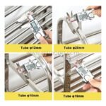 Digital caliper showing measurements of the premium stainless steel shoe rack’s tubes: 12mm, 20mm, and 10mm.