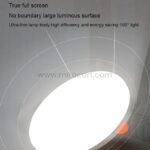 Diagram of sleek LED ceiling downlight showing 180° full-room light spread.