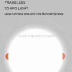 Sleek LED ceiling downlight with frameless 3D arc design for wide-angle lighting.