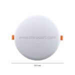 Sleek LED ceiling downlight with 20 cm diameter and slim 2 cm profile.