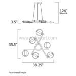 Technical diagram showing dimensions of Modern Cross Pendant Chandelier including width, depth, and max height.