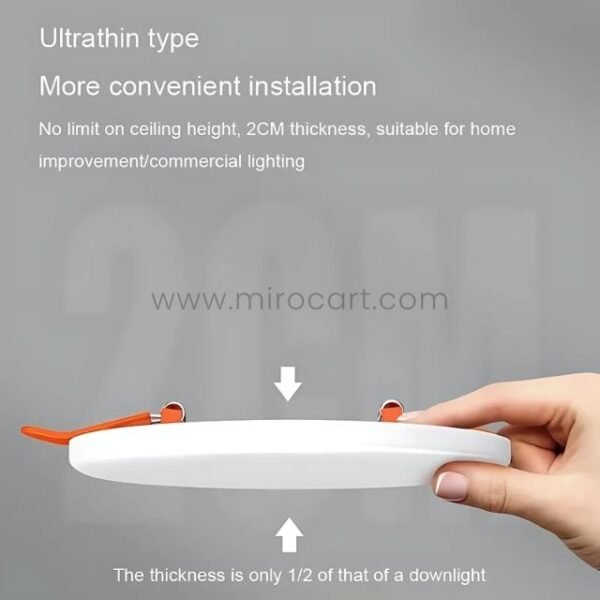 Ultrathin sleek LED ceiling downlight with 20mm slim profile in hand.